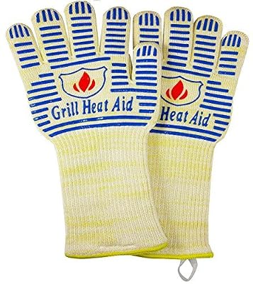 GRILL HEAT AID BBQ Grill Gloves Heat Proof for Grilling – Fireproof 1472°F Heat-Resistant Grill Mitts for Outdoor Barbecue and Smoker, Campfire, Fire Pit, Oven Glove with Fingers for Baking Pizza