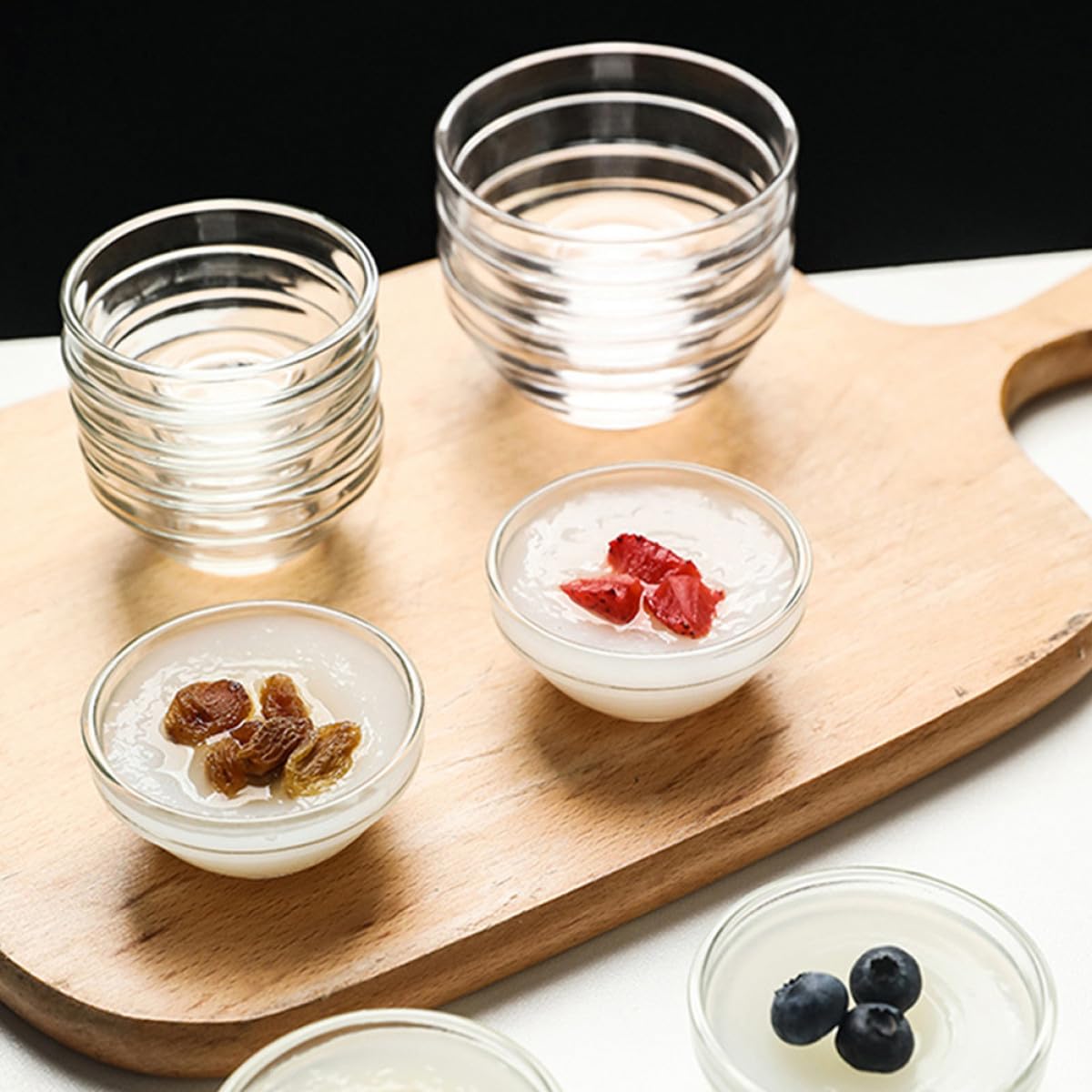 Set da 10 Ciotole Impilabili in Vetro per Dessert e Macedonia Coppette Monoporzione da 45 Ml Coperchio, Perfette per Gelatine e Snack
