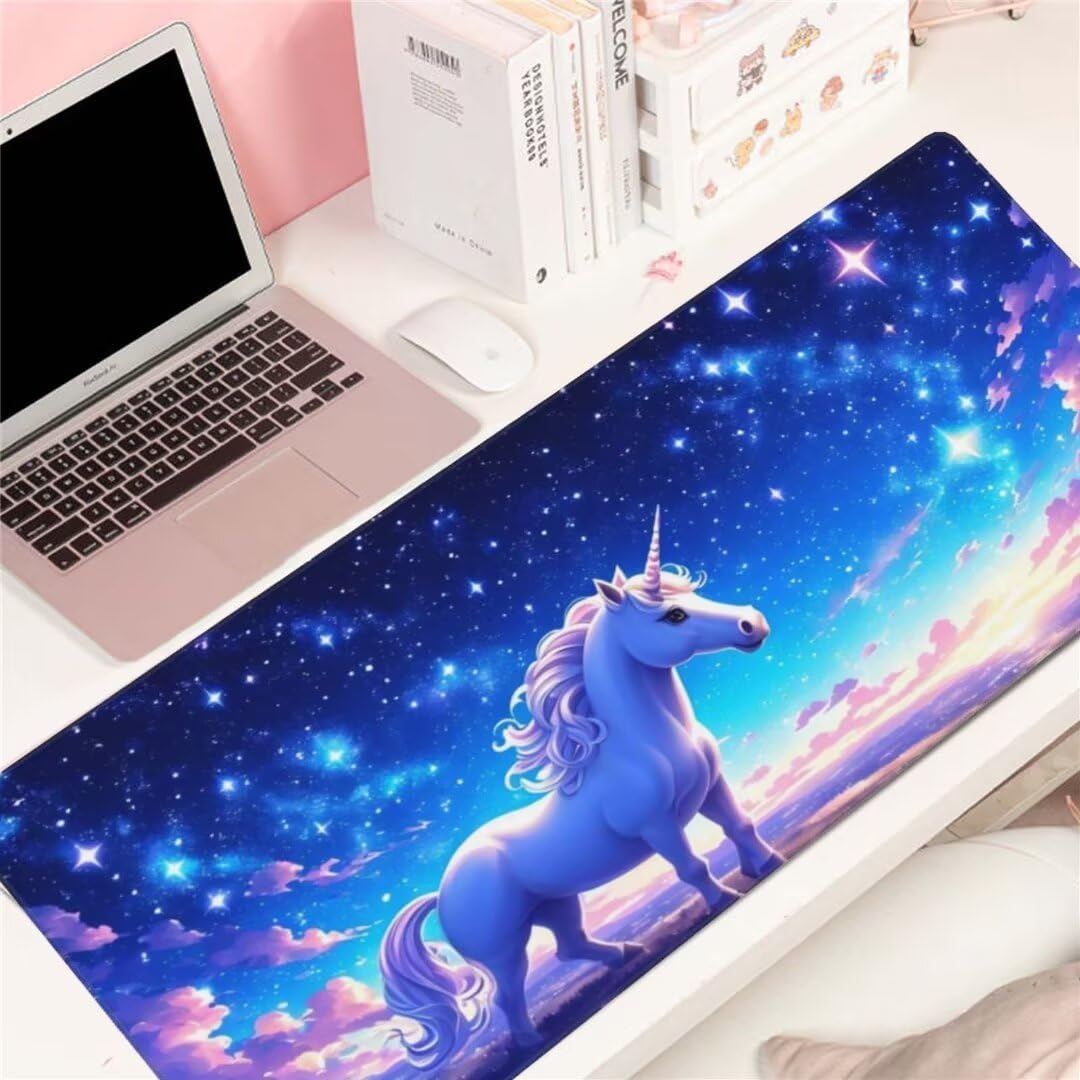 Alfombrilla de ratón 1400x600x3 MM, Alfombrilla Ratón XXL Extendida de Gran Tamaño con Bordes Cosidos, Base de Goma Antideslizante Almohadilla para Teclado, Caballo Estrellado S-11609
