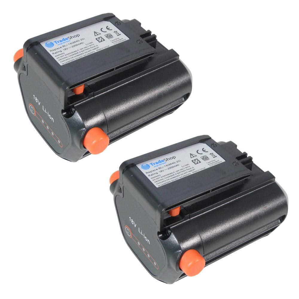 2x Trade-Shop Premium akumulator litowo-jonowy 18 V / 2000 mAh zastępuje Gardena 9840-20 5ICR18/65 do EasyCut Li-18/23R (9823) uniwersalna dmuchawa akumulatorowa Jet 18-Li (9335) PowerMax Li-18/32 (5039)
