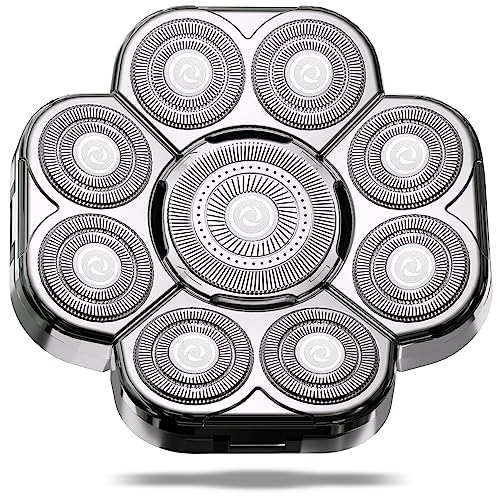 Magnetic Head Shaver Replacement Heads 7 Double Ring Waterproof Rotary Razor Blades for Bald Men Compatible with freebird wyklaus shpavver & Other Brands(silver9)