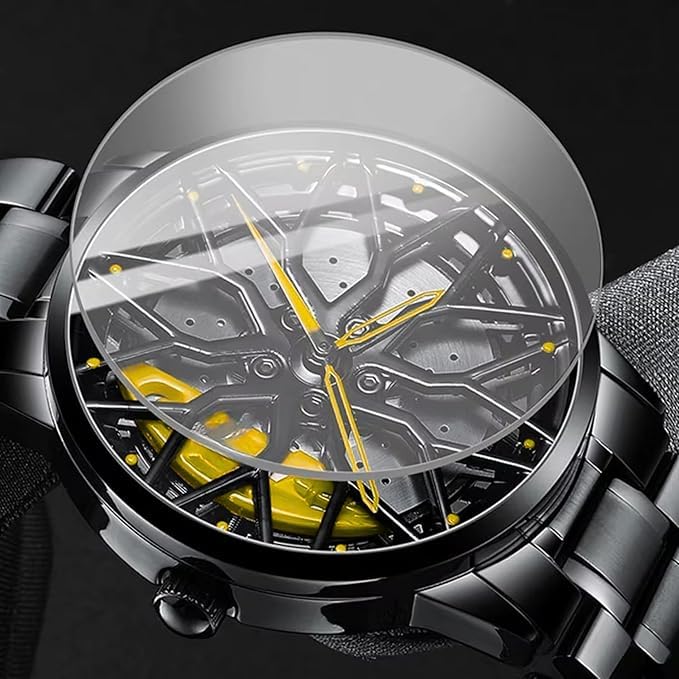 Image of Men's Sport Quartz Watch Car Wheel Multicolour Dial Wheel Dial 360 Rotating Casual Fashion Stainless Steel Alloy Mens &Boy's Luxury Metal Gift Creative Watch