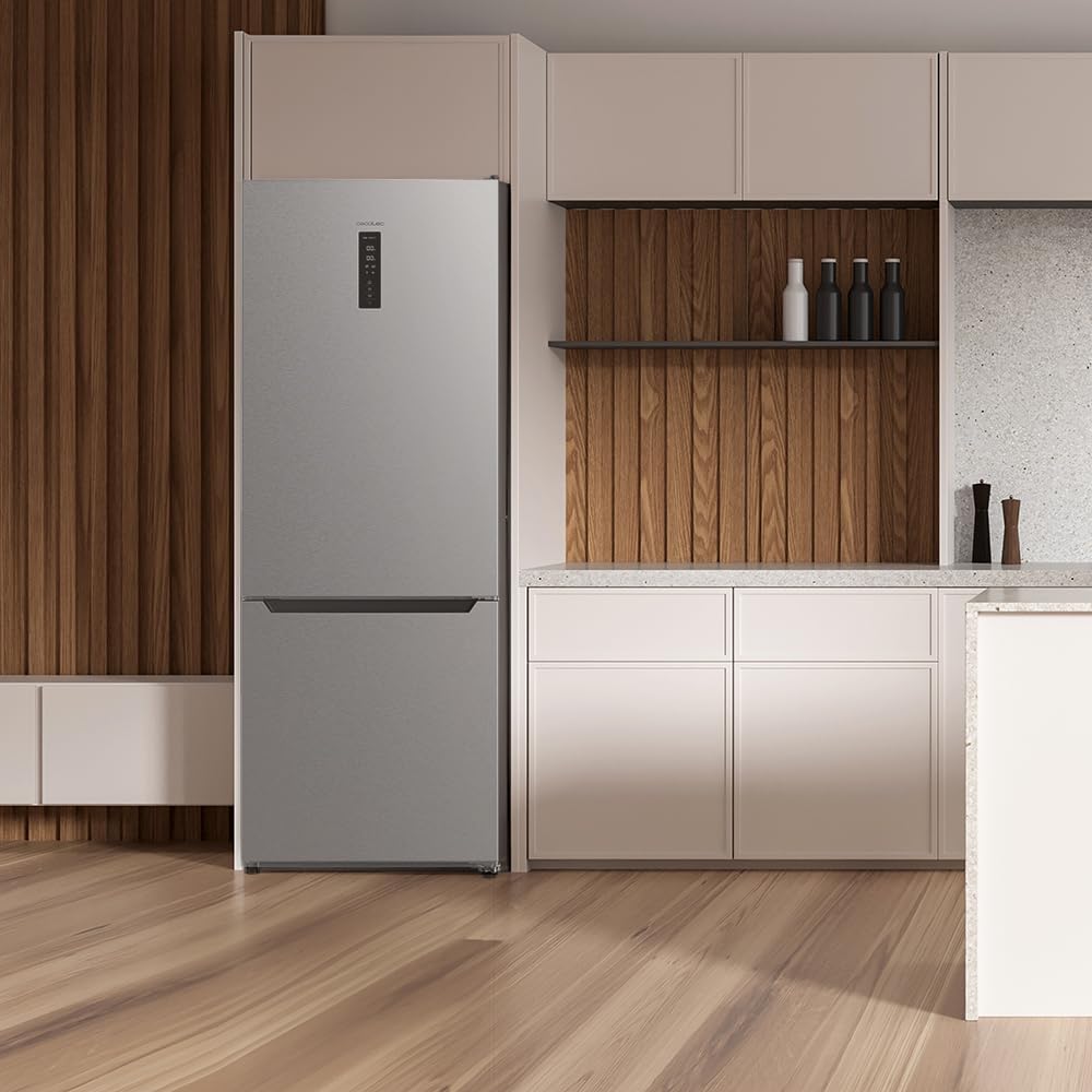 Cecotec Frigorífico Combi Bolero CoolMarket Combi 356 Inox E. Compresor Inverter Plus Frigorífico Combi Inox 200X59.5Cm, 356L, No Frost, Clase E, Multiairflow, Fast Cooling, Puerta Reversible