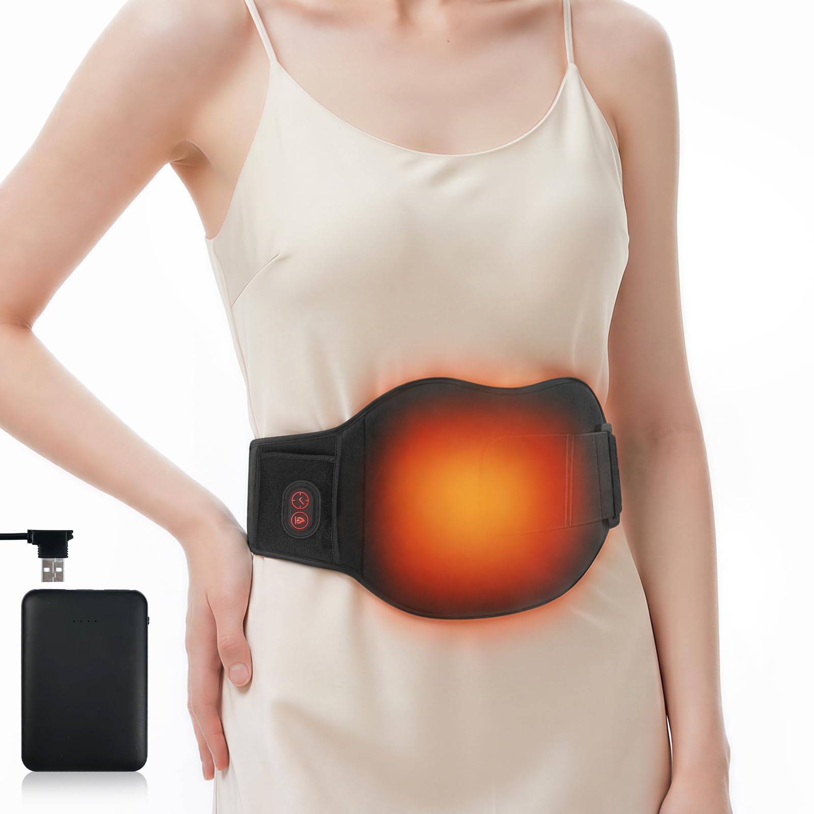 AROMA SEASON Wärmegürtel Periode mit 5000mAh Powerbank, kabelloser Heizgürtel für Bauch, Unterleib und Rücken, weicher Bauchwärmer bei Menstruation mit 3 Wärmestufen