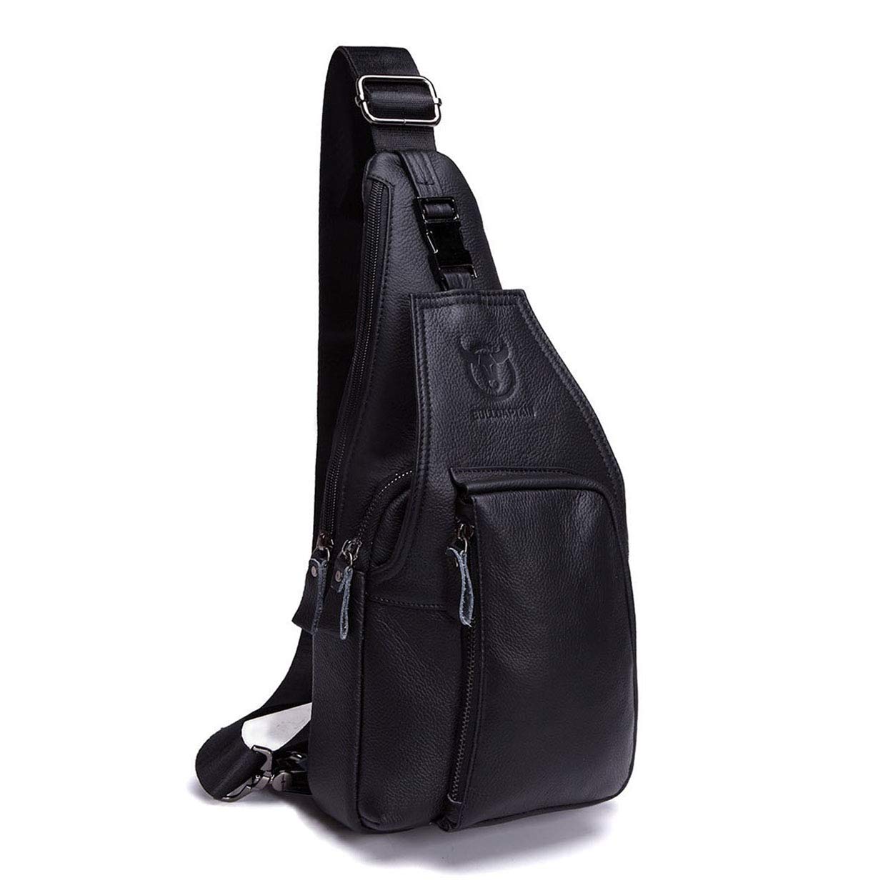 Sac de Poitrine Homme en Cuir Sac à Bandoulière Homme Sacs a dos porté épaule Travers Pochettes des Sport Affaires Voyage Noir