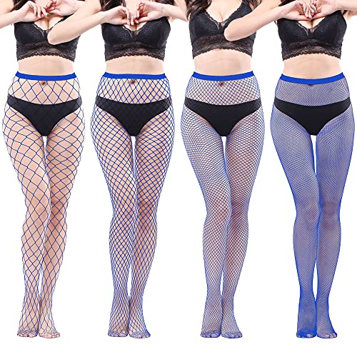 SINROYEE Womens Plus Size High Waist Tights Fishnet Stockings Thigh High Pantyhose for Women 4 pieces