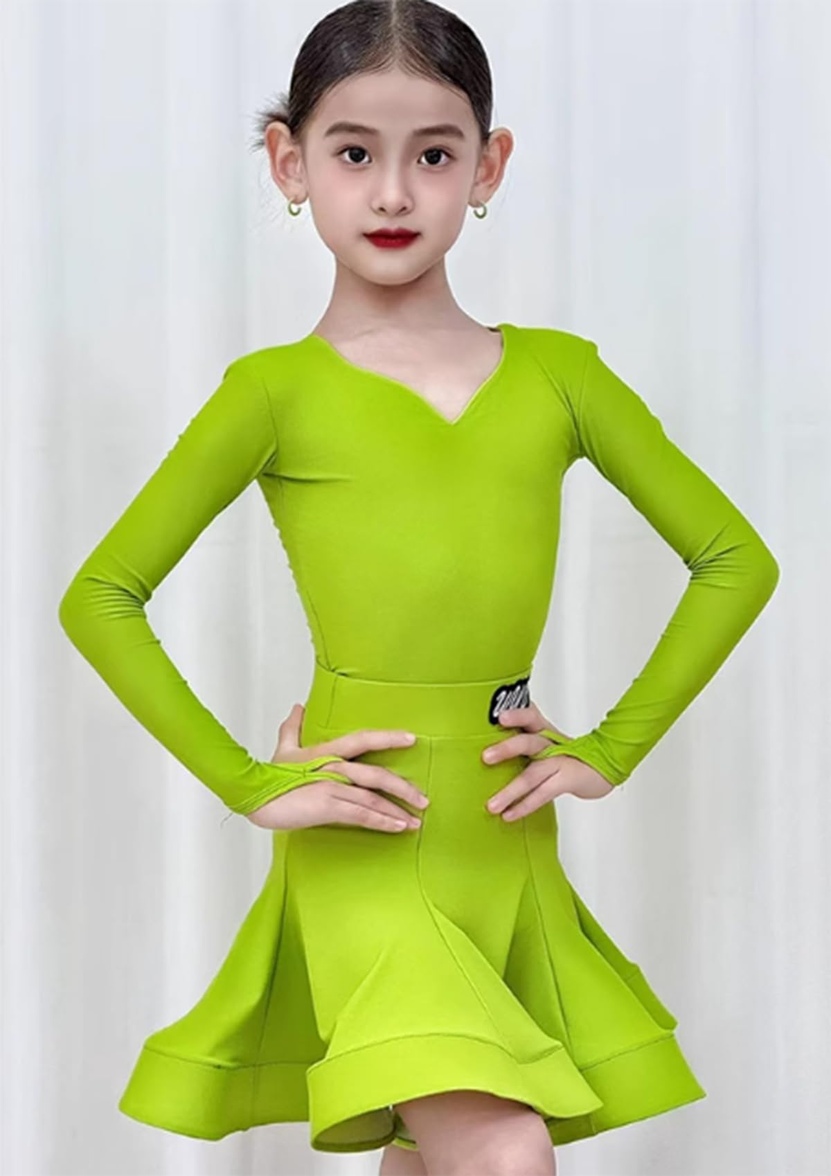 Vestido Profesional de Baile Latino para niñas Ideal para Tango Salsa Samba y Bailes de salón Traje para competición o presentación en el Escenario,Avocado Green,140cm