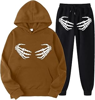 Traje de tracksuit para mujer Y2K, sudadera con capucha y pantalones de sudadera, traje con capucha impreso, traje de correr de 2 piezas, traje informal suelto, conjunto festivo moderno, ropa