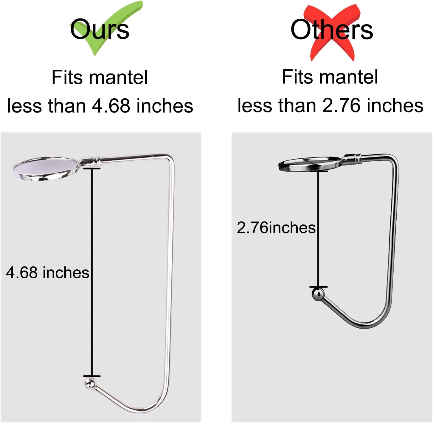 LEKUSHA 8 Pack Christmas Stocking Holders for Mantle, Christmas Stocking Hanger Fireplace Mantel Hook Safety Grip Stocking Clip for Xmas Party Decoration - Fits up to 4.5" Mantle