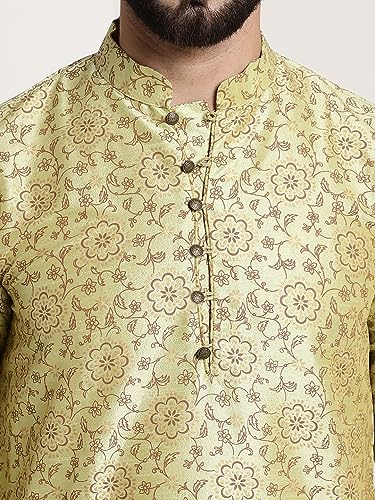 Image of SOJANYA (Since 1958 Men's Cotton Linen Maroon Kurta and White Pyjama with Mustard Cotton Nehru Jacket