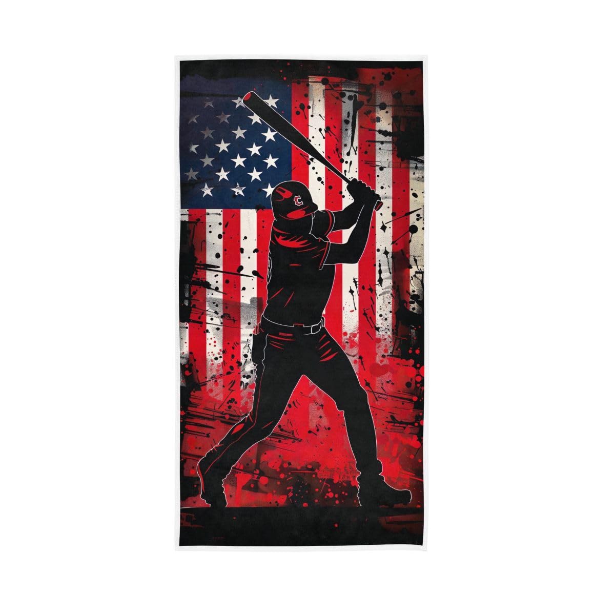 LSRCPD Silhouette US Player with Bat Hitting Ball Hand Towel, Lightweight Towels for Bathroom, Gym, Hotel, Spa 15 x 30 Inches