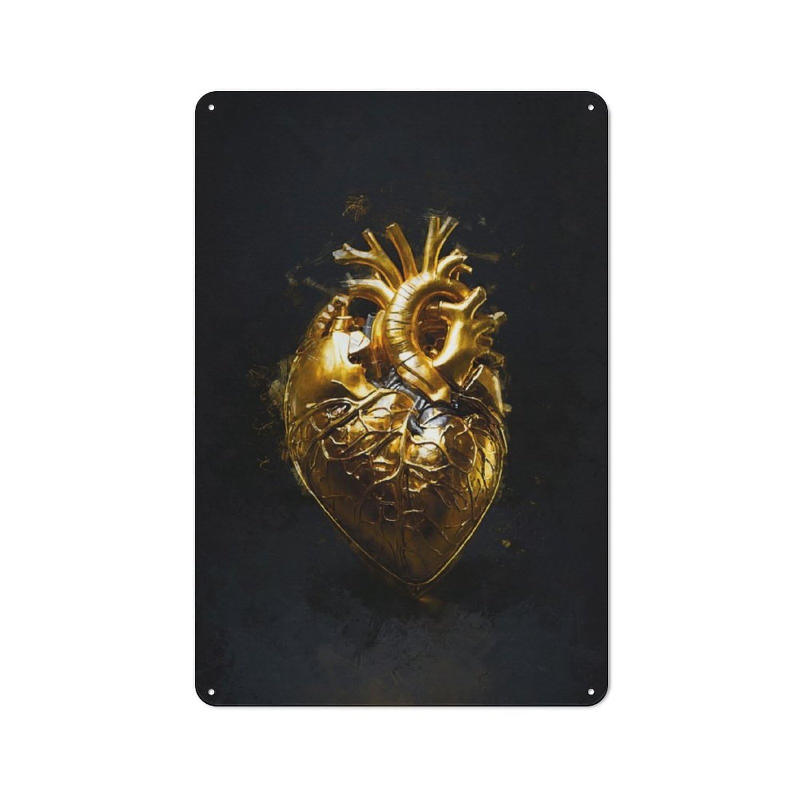 Bistro Style Golden Heart Decorative Metal Plaque 30x20cm, Bistro Wall Plaque for Tea Room, Shop Wall Or Breakfast Area