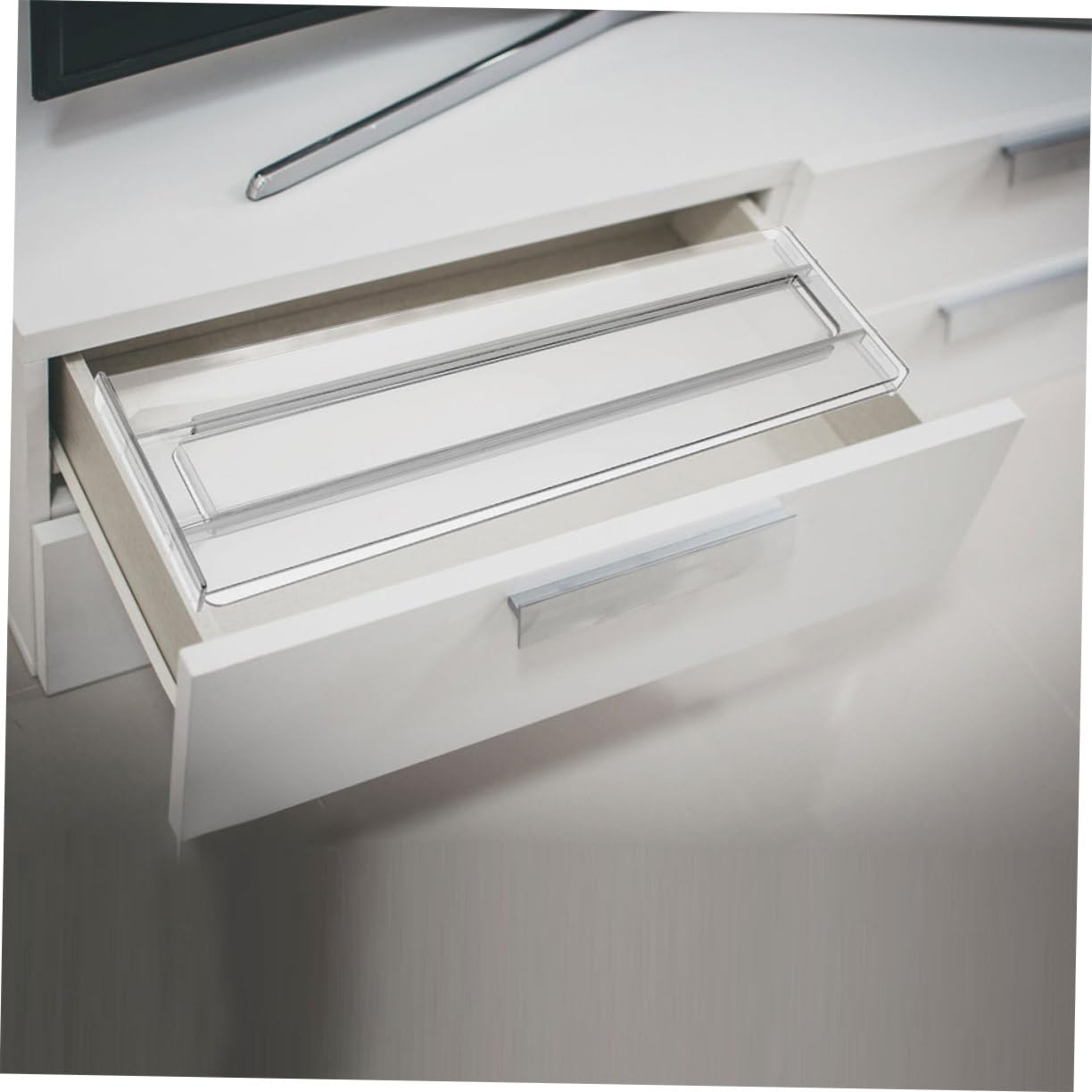 OUNONA Divisori per Cassettiere Espandibili Regolabili 8 Pezzi | Ps Trasparente Bianco, Misura 27, 5-52cm, per Vestiti e Intimo in Armadio o Camera
