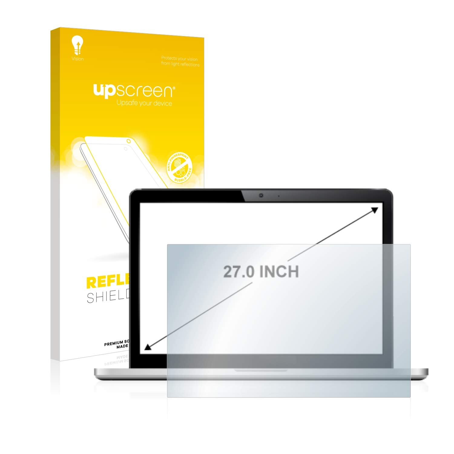 upscreen Pellicola Protettiva per Displays 27" (68.6 cm) [598x336 mm, 16:9] | Per Notebooks, Opaca Protezione Schermo Made in Germany, Anti-Riflesso Anti-Impronte Mounting Kit