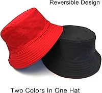 Vista 2 de PFFY Bucket Hat for Women Men Cotton Summer Sun Beach Fishing Cap Negro/Rojo (reversible)