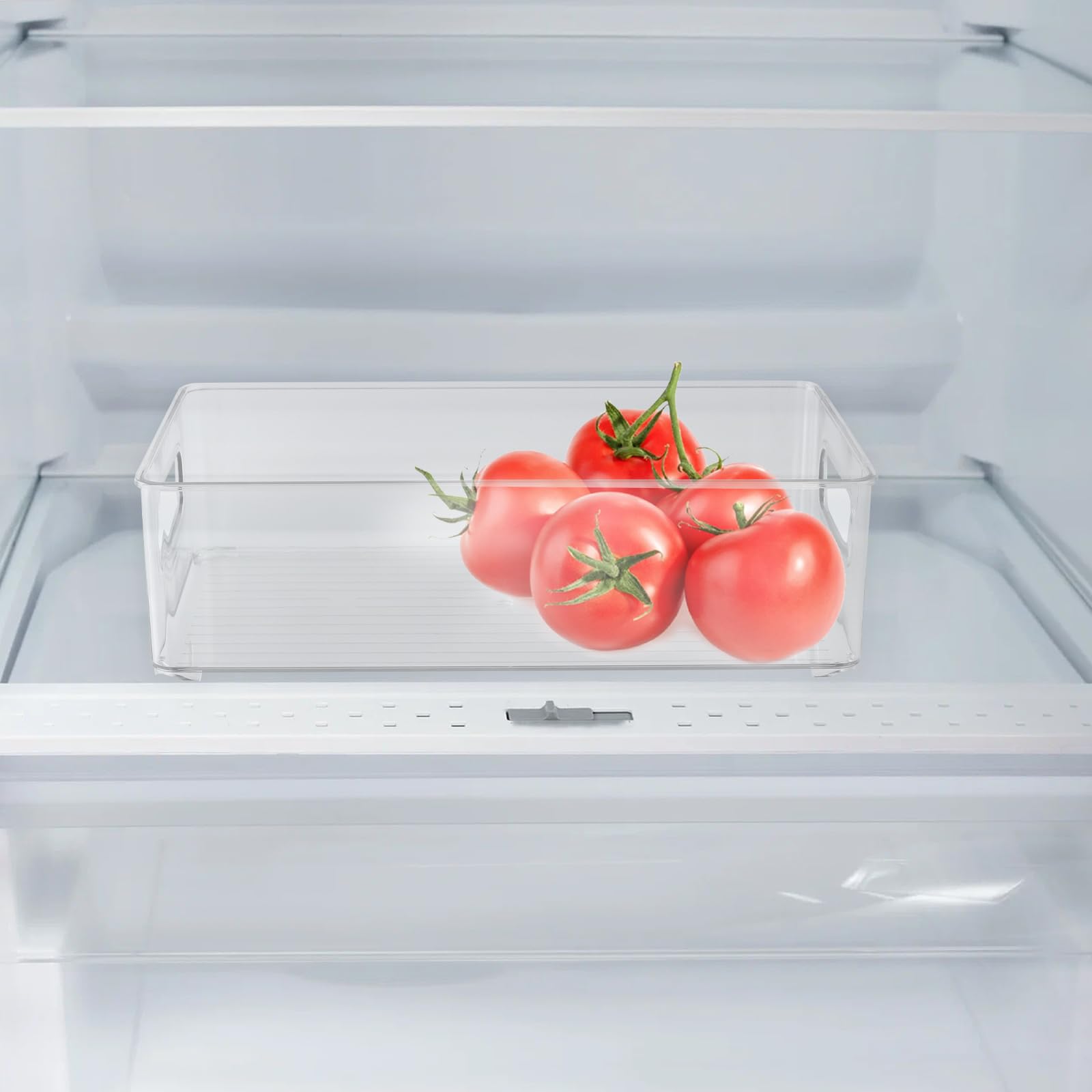 FUNSUEI Set di 6 organizer per frigorifero, 3 misure, contenitore per frigorifero, contenitore con manico, trasparente, organizer in plastica per la cucina