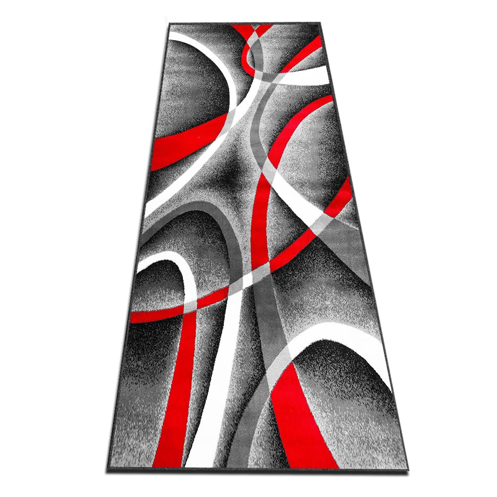 Tappeto Cucina Rosso Grigio Moderno Tappeto Passatoia Cucina Antiscivolo Lavabile Tappeto Corridoio Lungo Tappeto Ingresso Casa Per Cucina Soggiorno Camera,Multi colored,60x300cm