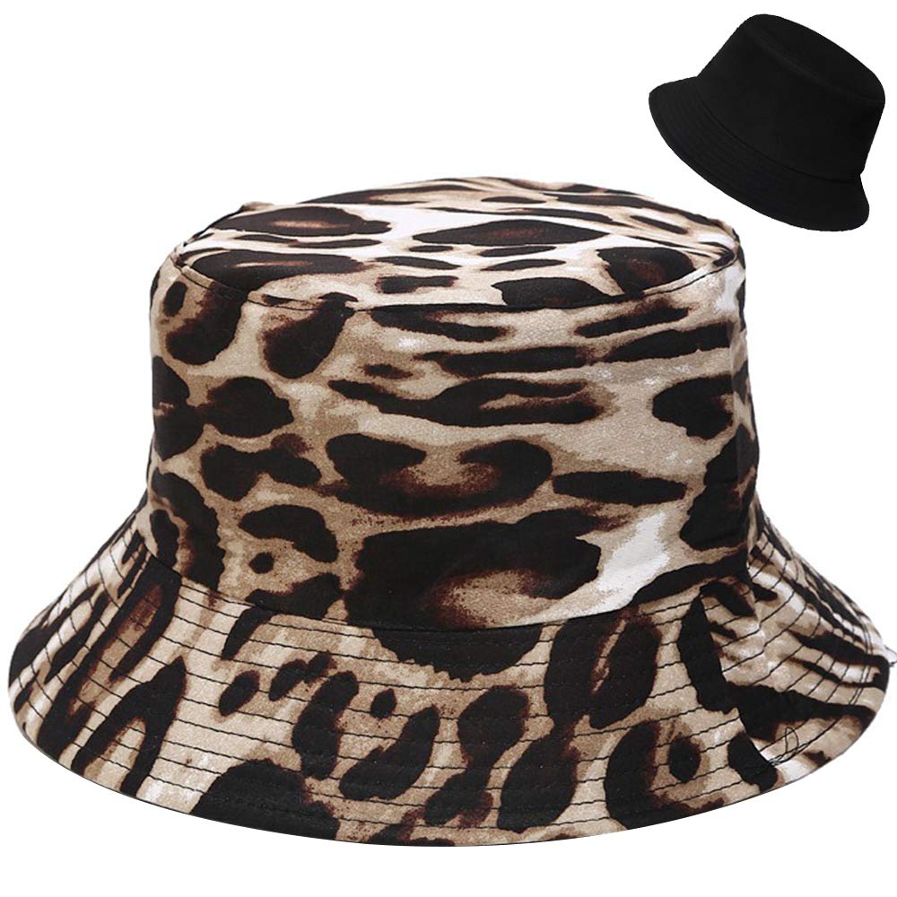 Xyiyi Unisex Leopard Cheetah Reversible Bucket Hat Beach Sun Fishing Hats For Women Teen Girls