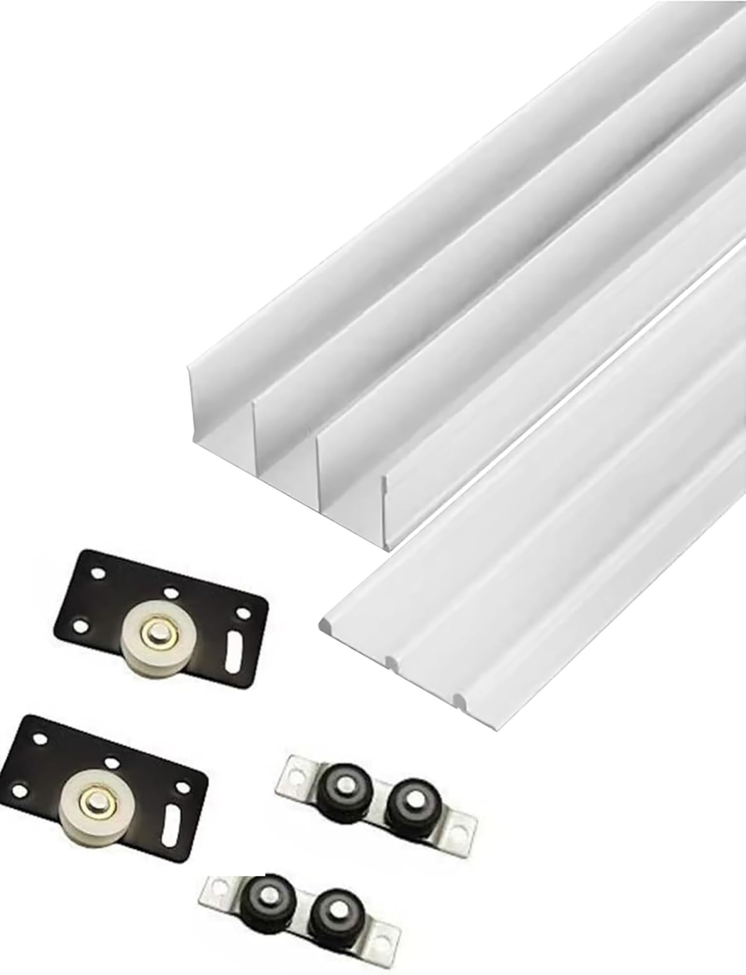 ITOSUI Wardrobe Door Track – Triple Track Sliding Door Hardware Kit, Adjustable Flush Mount Rails for 3-Panel Wardrobe, Closet, Room Divider, Cabinet Doors, 39.4–118.1 Inches(Milk,240cm/94.5in)