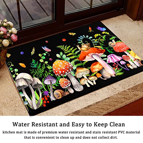 Cute Red Mushroom With Snails Kitchen Rugs & Mats 2 Pieces, Non Slip Cushioned Mat Runner Rug Doormat For Boho Kitchen,Sink, Laundry, Bathroom, Home Decor, 17X30+17X47Inch #TOP4