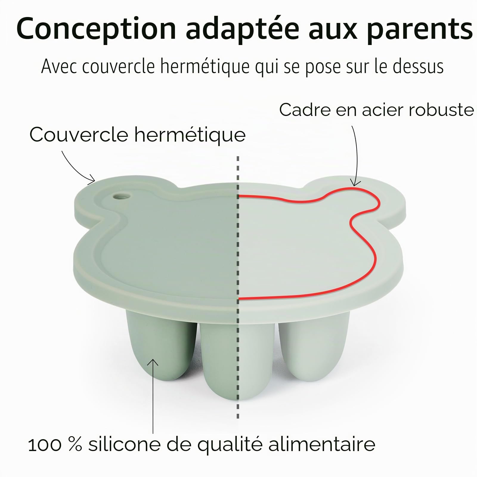 Mangeoire à fruits en silicone et lait maternel, plateaux de congélation pour nourriture pour bébé (sable)