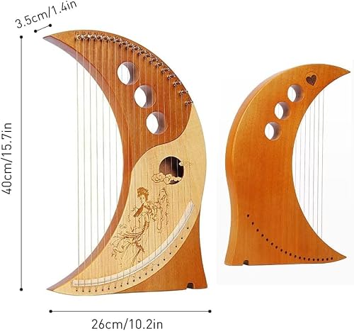 wfljl 19-String Lyre Harp Kit - Ergonomic Lap Harp Instrument with Tuner& Picks | Moon Design, Traditional Classic Stringed Instruments (Brown) - Thumbnail 2