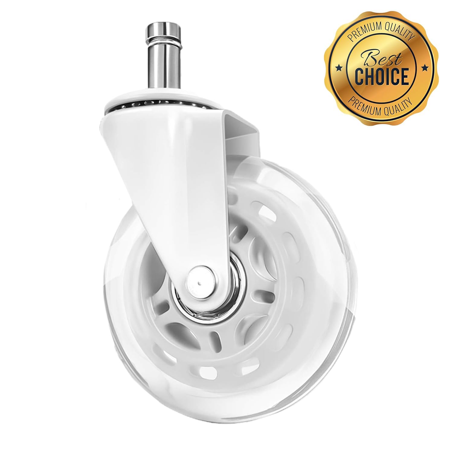 Office Chair Wheels - Set of 5 Rollerblade-Style Casters, Smooth & Quiet Rolling, Protects Hardwood Floors & Carpets, Universal Fit, Durable and Long-Lasting - White