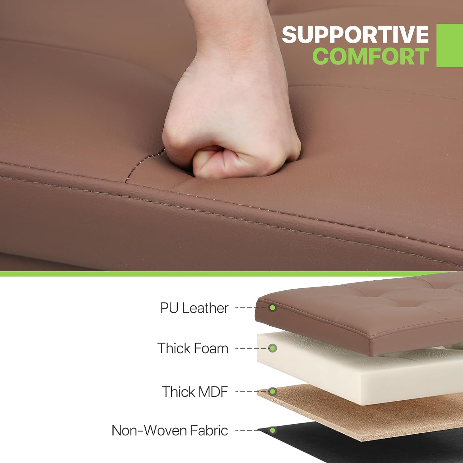 Magshion Small Foot Stool, Tufted Ottoman Stools with Nailhead Trim & Legs, PU Leather Ottoman Footrest with Storage, Stable Footstool for Couch, Living Room, Bedroom, 440lbs Capacity, Brown