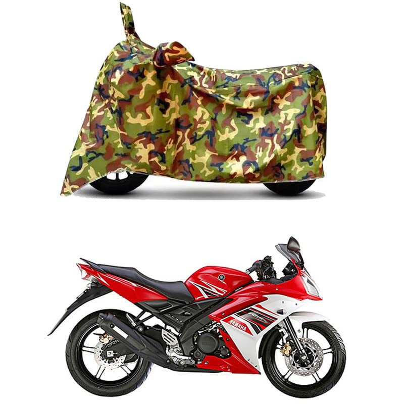 Image of Waterproof 100% PVC Coated Bike Scooty Two Wheeler Body Cover Compatible for Yamaha YZF R15S 1.0 /UV-Rays /Heat Protection /Birds Dropping /Scratchproof /Dust Proof [6X6 Jungle Print]