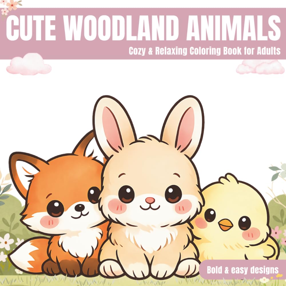Cute Woodland Animals: Cozy and Relaxing Coloring Book for Adults with Bold and Easy Designs, Cute Forest Animals, Stress Relief and Mindfulness