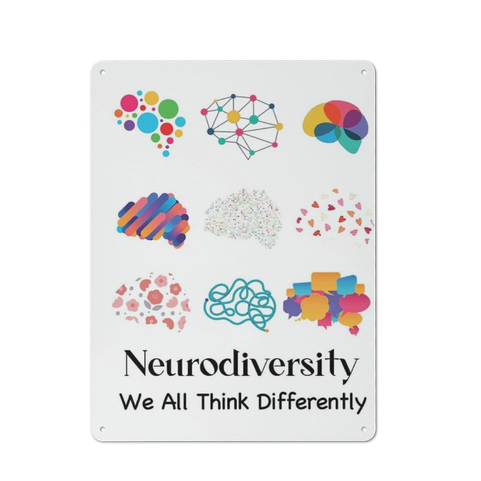 Peiyeety Sign12 Rustic Metal Tin Sign Mentaleducation Wall Art Neurodiversity We All Think Differently Wall Art Painting Vintage Plaque For Classroom Nursery Therapist Office Wall Decor 8X12 Inch
