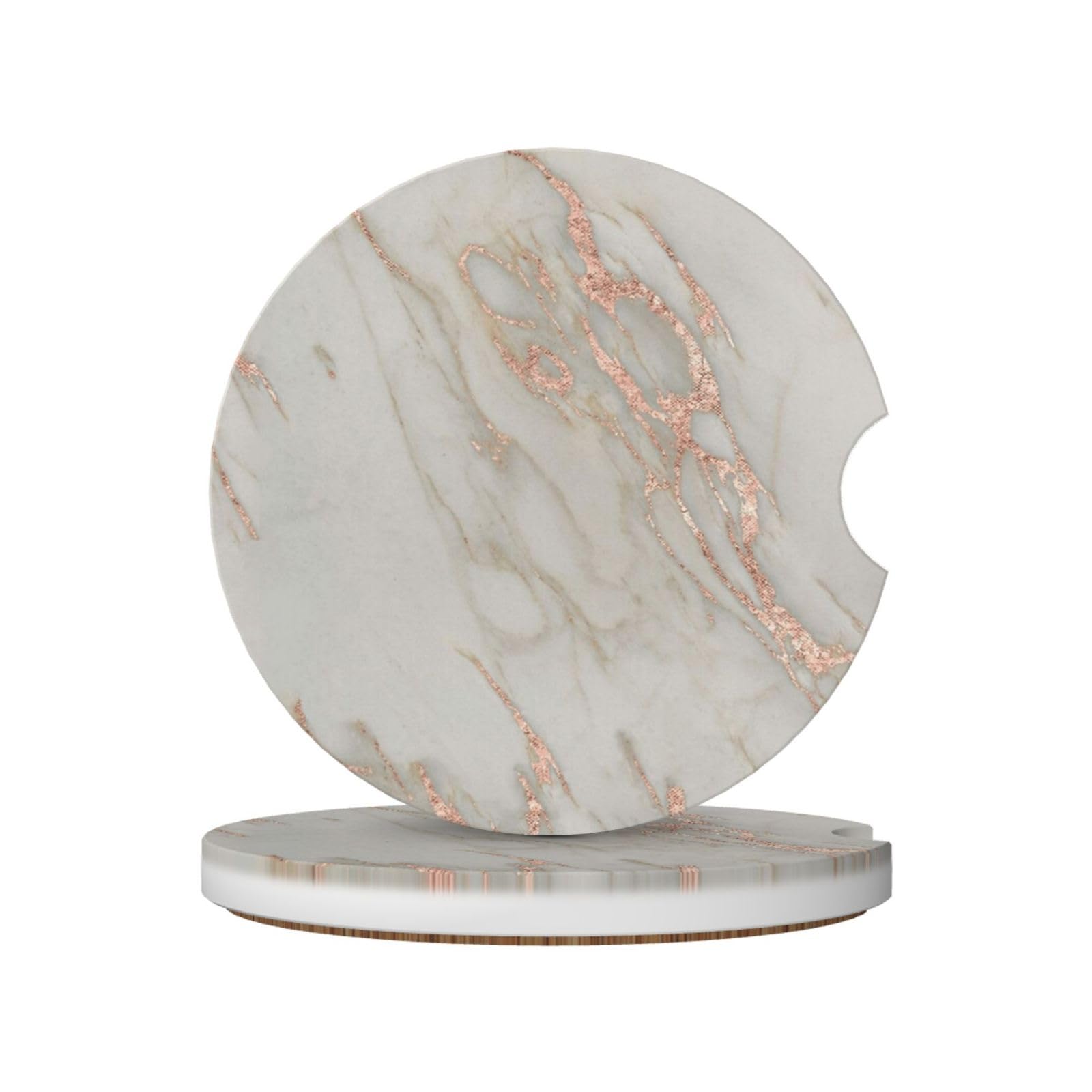 Marble Rose Gold Marble Metallic Blush Pink, Car Cup Holder Coasters 2 Pack, Absorbent Ceramic Car Coasters with Non Slip Cork Base