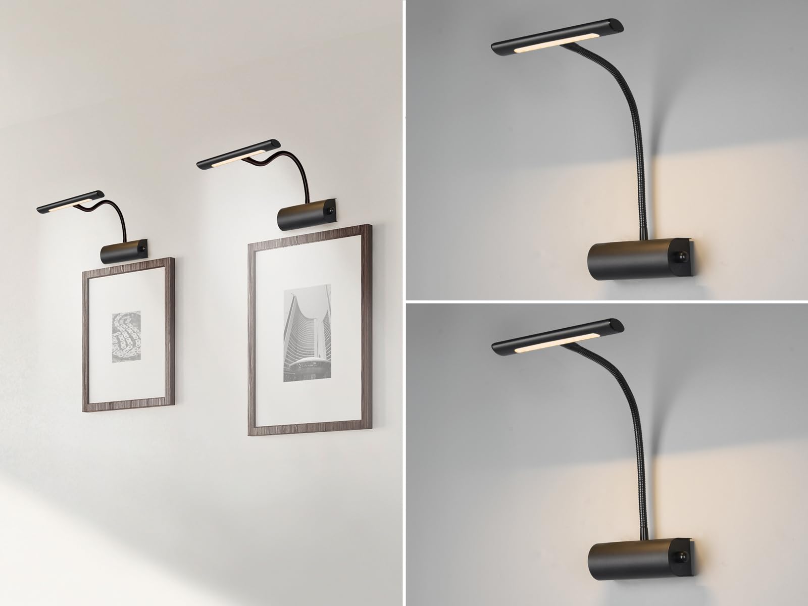 2er SET dimmbare Bilderleuchten mit Flexarm in Schwarz matt, Breite 18cm