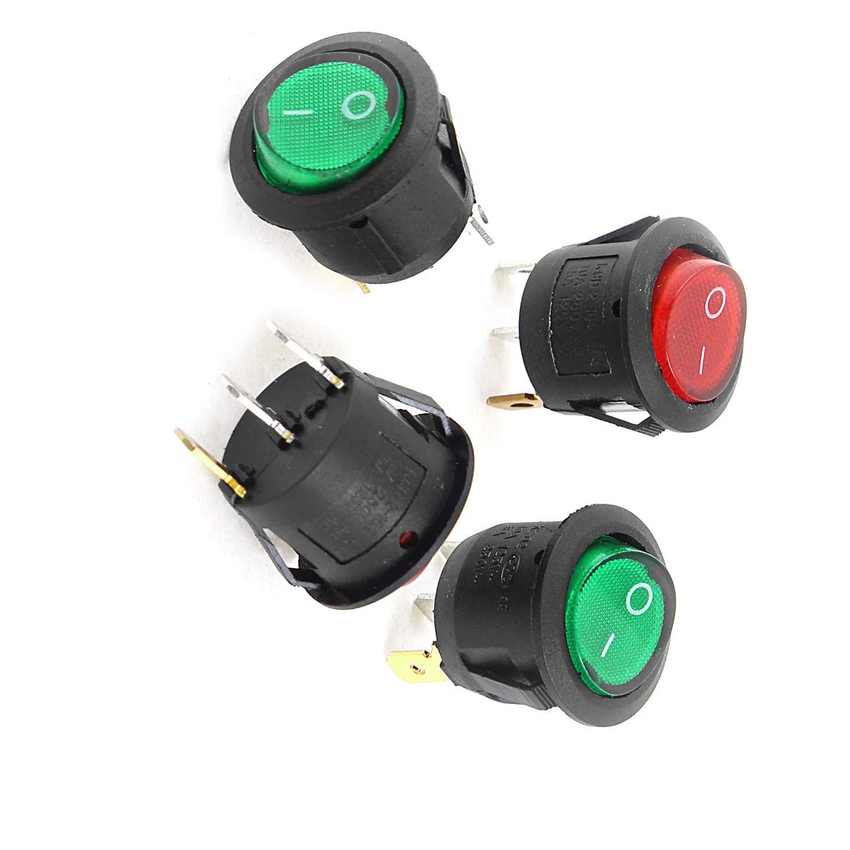 Aexit 4 Pcs Switches AC 125V/15A 250V/10A SPST Red Green Lamp Snap in Foot Switches Rocker Switch