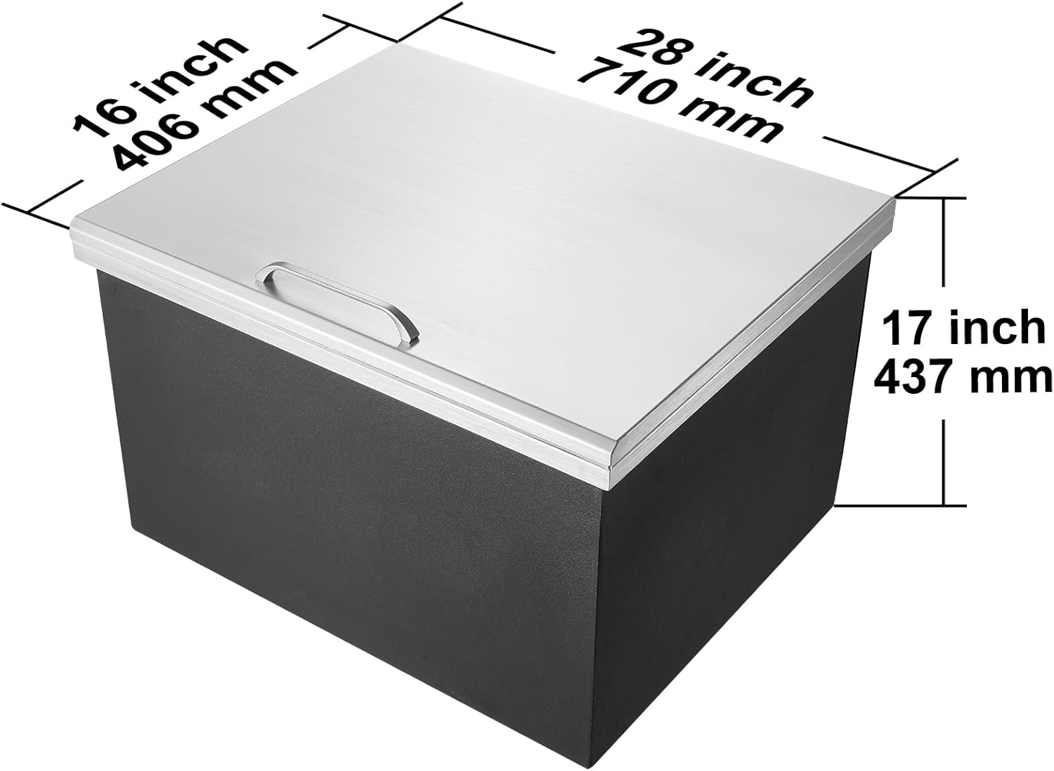 Happybuy 28" L x 16" W x 17" H Stainless Steel Drop-in Ice Cooler, 40 qt Commercial Ice Bin with Hinged Cover, Outdoor Kitchen Ice Bar, Drain-Pipe and Plug Included for Chilling Wine and Beer