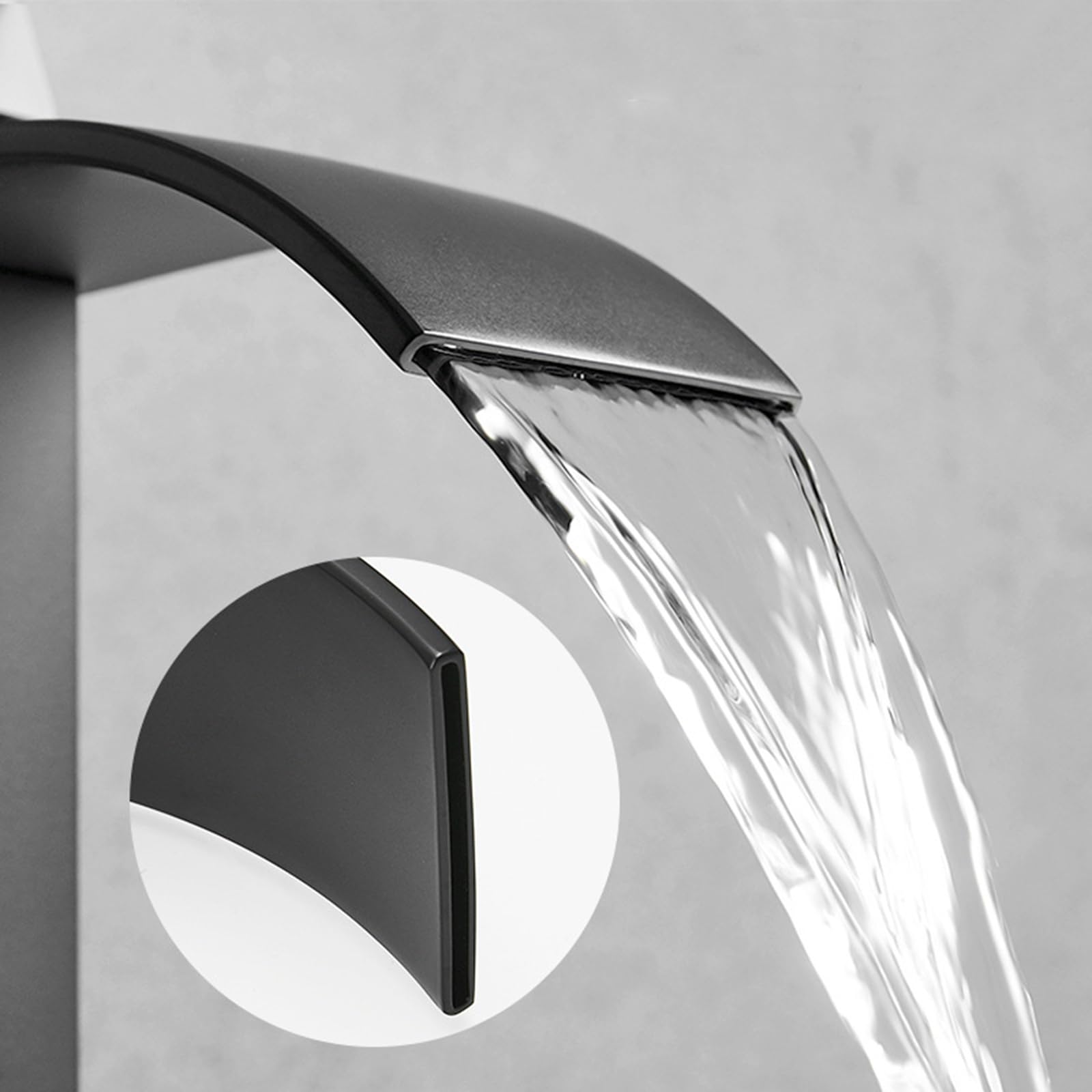 Grifo Lavabo en Cascada Lavabo para Encimera de Baño Caño Alto Y Fino En Cascada 1 Orificio Negro Grifo de Lavabo para Baño