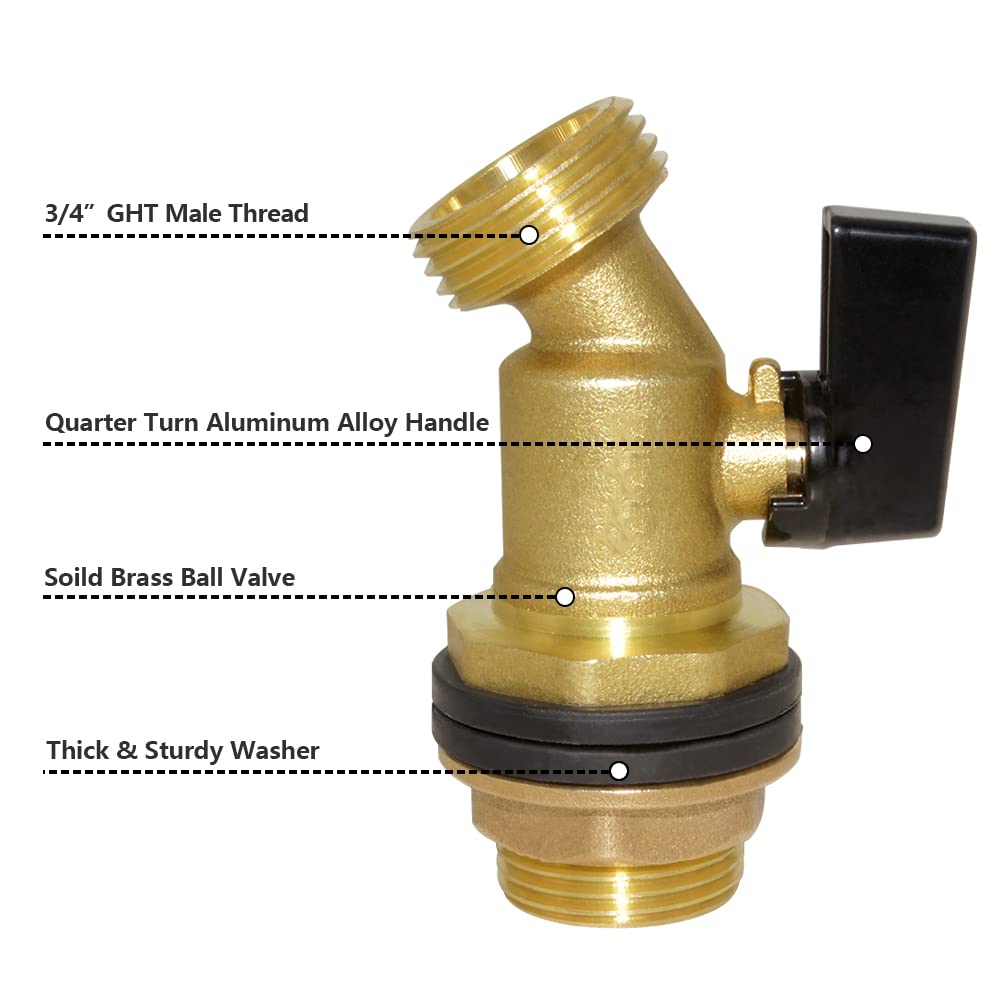 Brass Water Container Rain Barrel Faucets Lead-Free Compliant Spigot 1 2 Inlet 3 4 Ght Male Thread Outlet Quarter Turn Ball Valve Include Bulkhead Fi - View #10