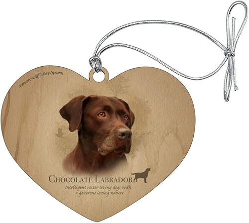 Miniatura 1 de Chocolate Lab Labrador Perro Raza Corazón Amor Madera Árbol de Navidad Adorno de vacaciones