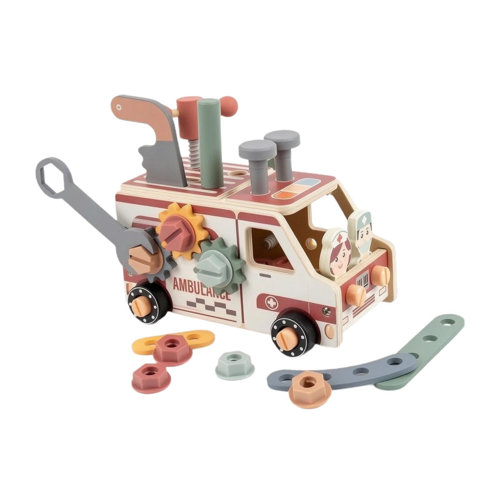 Sharplace Set di Attrezzi per Bambini, Giocattolo da Costruzione, Regalo di Compleanno, Kit di Attrezzi in Legno educativo per Bambini di 3, 4 e 5 Anni, Maschi, Ambulanza