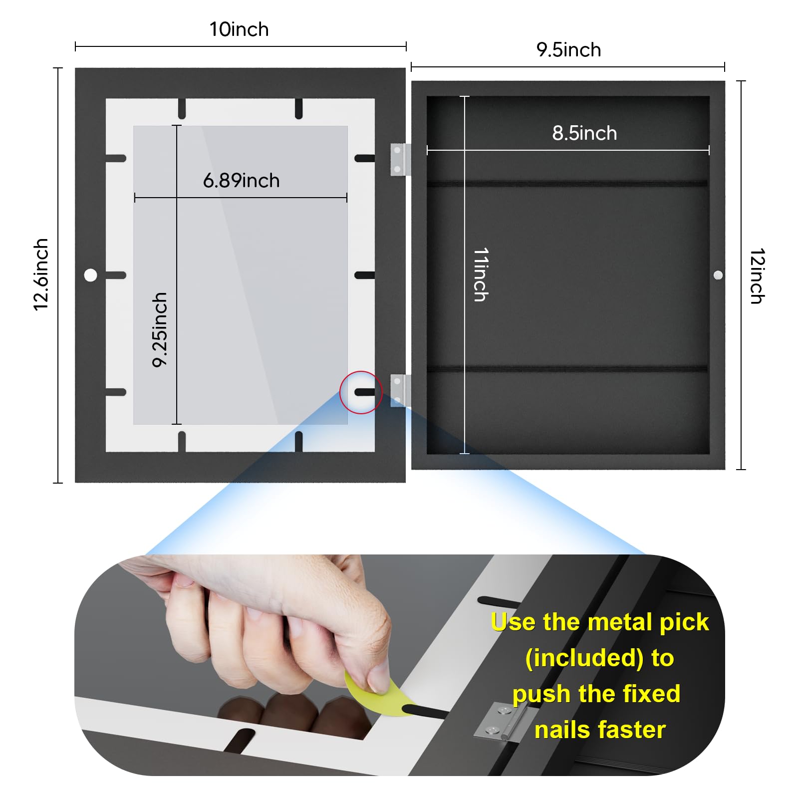 CROSYMX Kids Art Frame Artwork Changeable Front Opening Display Holds 150 Pieces Storage Solution, Stylish & Practical Artwork Display for Kids, Children's Art Storage Frames (Black, Pack of 2)