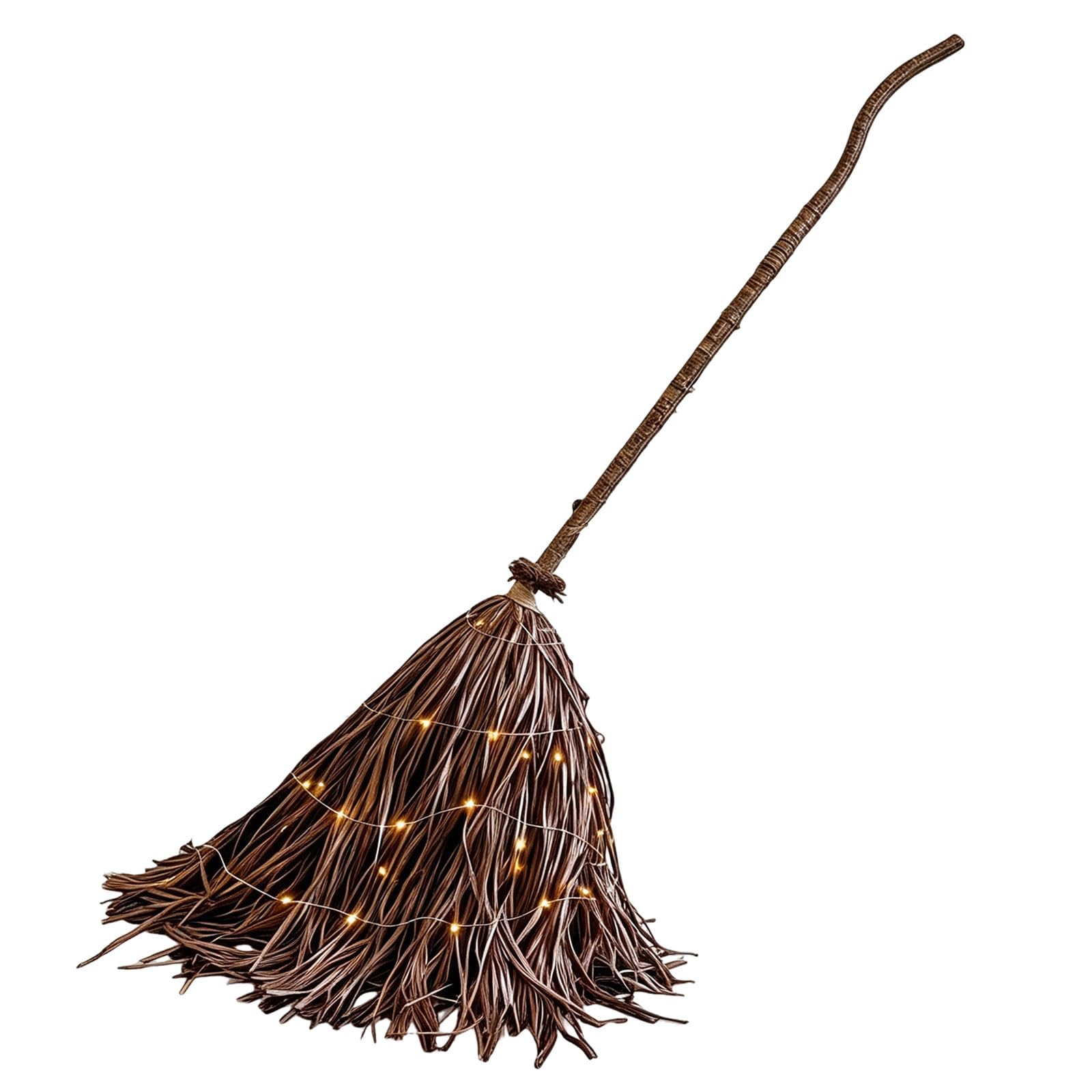Scopa gigante da strega illuminata da 1,68 m con luci LED bianco caldo, decorazione autunnale rustica in stile fattoria per interni ed esterni, porta d'ingresso, portico, patio, (Coffee, One Size)