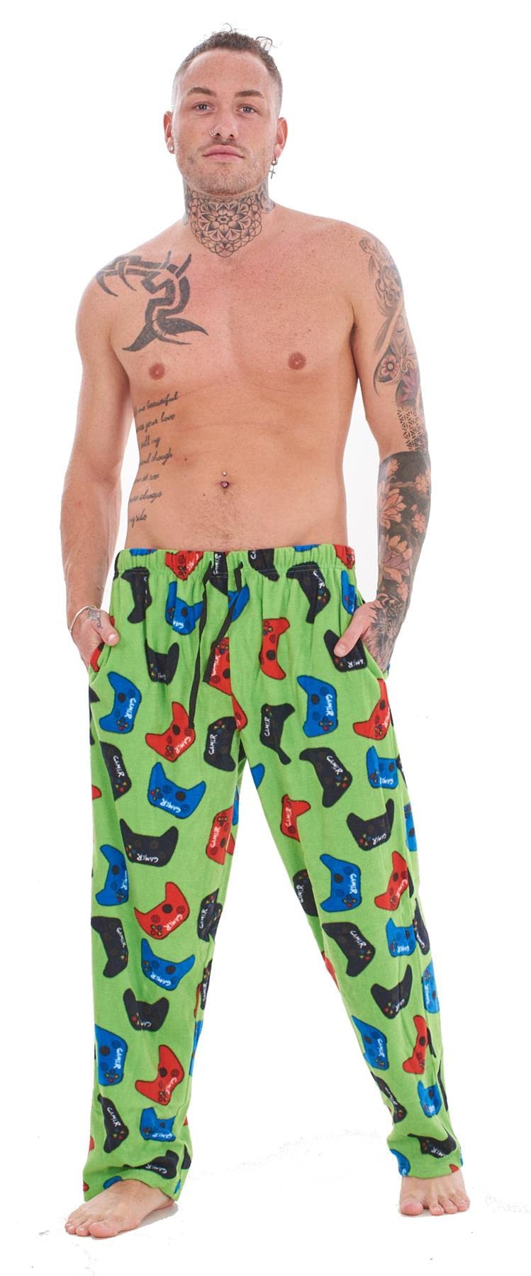 Mens Pack of 2 Gamer Lounge Pants | Game Over/Controller/Eat Sleep Game Repeat Designs | Soft Fleece Sleep/Lounge Wear | Gamer Gift Idea - Mens Sizes S - 2XL