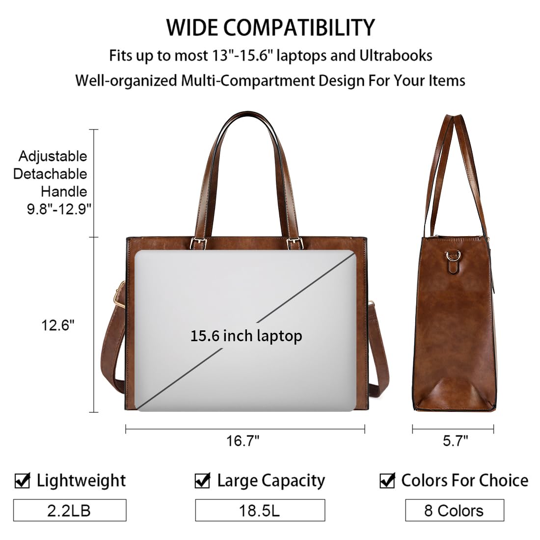 NUBILY Bolsa para laptop para mujer, impermeable, ligera, de piel de 15.6 pulgadas