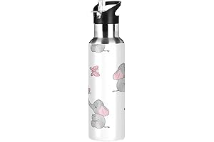 Elephant with Butterfly White Pattern Stainless Steel Water Bottle