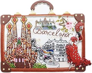 Barcelona Spain 3D Suitcase Refrigerator Magnet Resin Travel Souvenirs,Handmade Home & Kitchen Decoration Barcelona Fridge Magnet Collection Gift