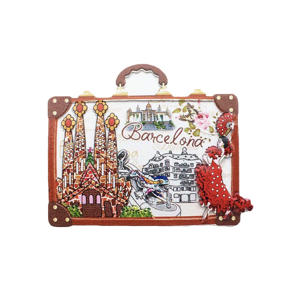 Wedarego Barcelona Spain 3D Suitcase Refrigerator Magnet Resin Travel Souvenirs,Handmade Home & Kitchen Decoration Barcelona Fridge Magnet Collection Gift