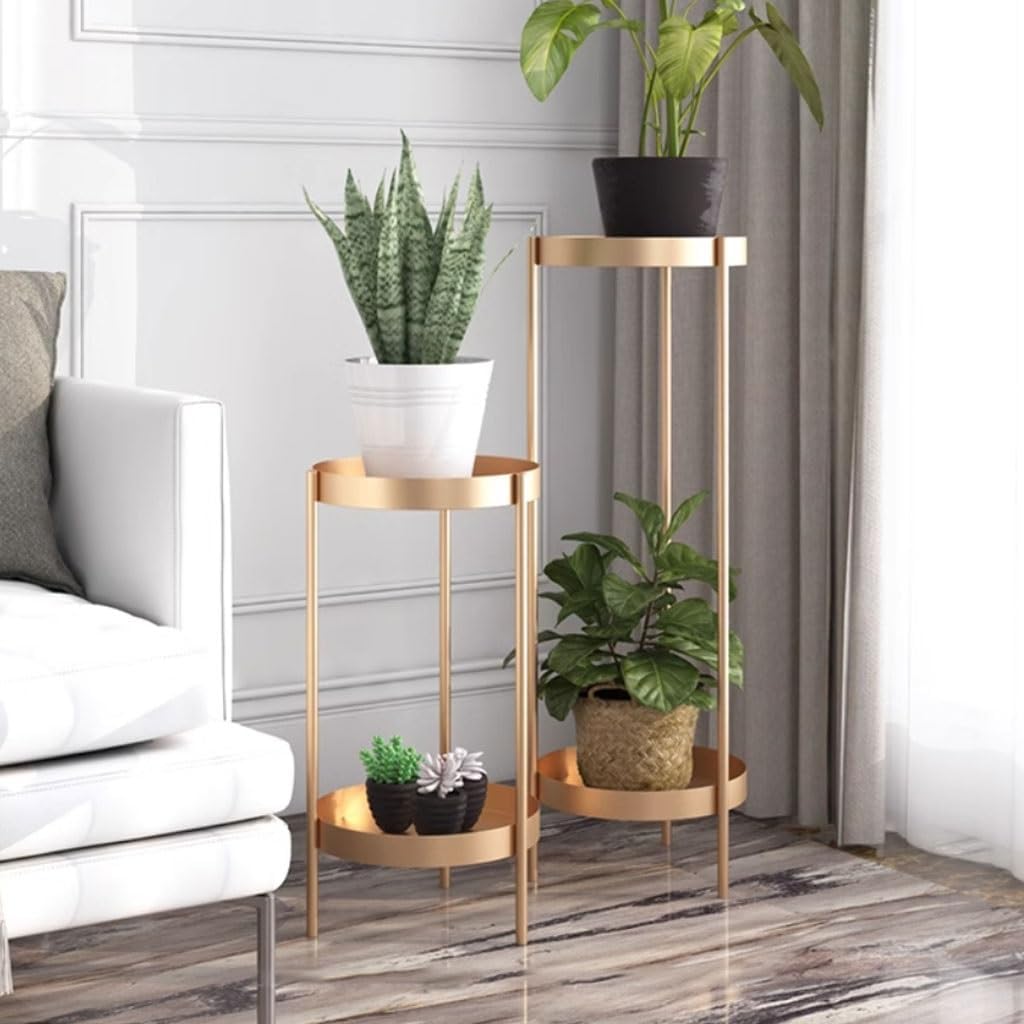 CHICKEN Corner Plant Stand Nordic Living Room Balcony Indoor Succulent Green Plant Rack Iron Double-Layer Flower Pot Rack Plant Hangers Outdoor(S:30CMX30CMX60CM)