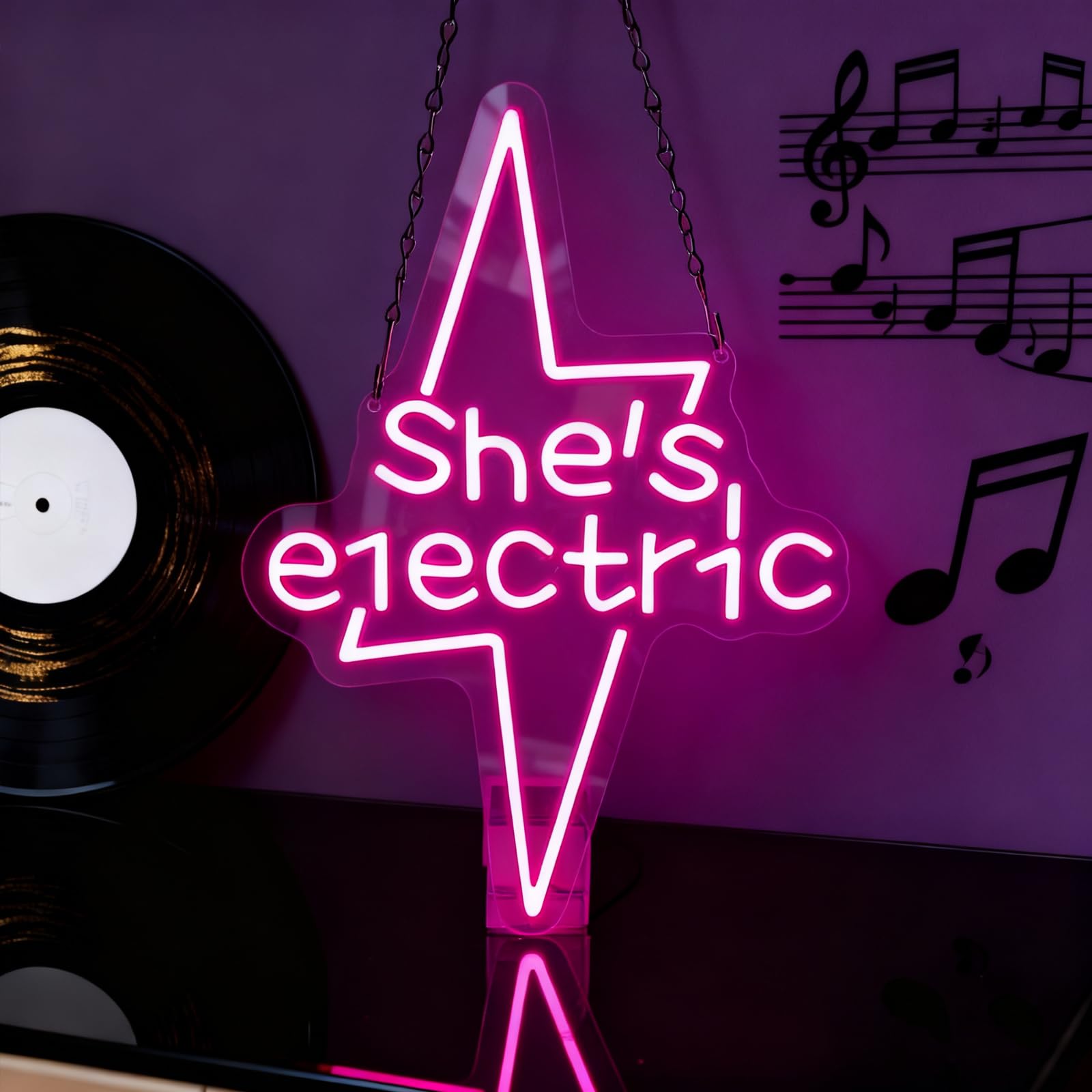 Music Neon Sign for Wall Decor,USB Powered LED Pink She's Electric Neon Sign for Backdrop, Wall Art Decor Gift for Bar Live Music Concert Rock Bands Bedroom Club Party — image 1