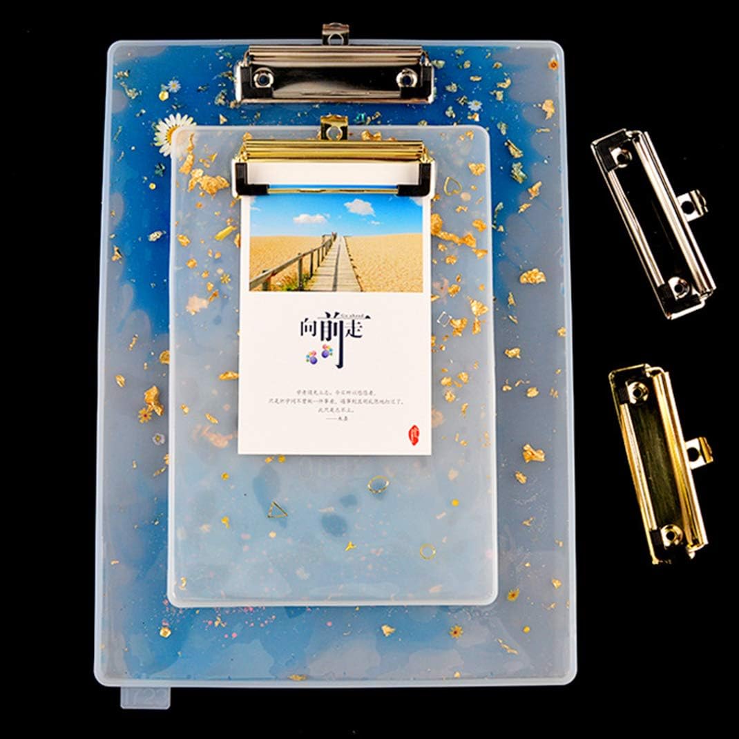 2 PCS A4 A5 Clipboard Resin Molds Portfolio Drawing Board Epoxy Casting Molds with 2 Metal Accessories Letter Size File Folder Silicone Mold for DIY Sketch Board (2 molds and 2 Clips)