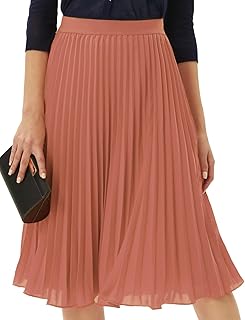 Women High Elastic Waist Pleated Chiffon Skirt Midi Swing...